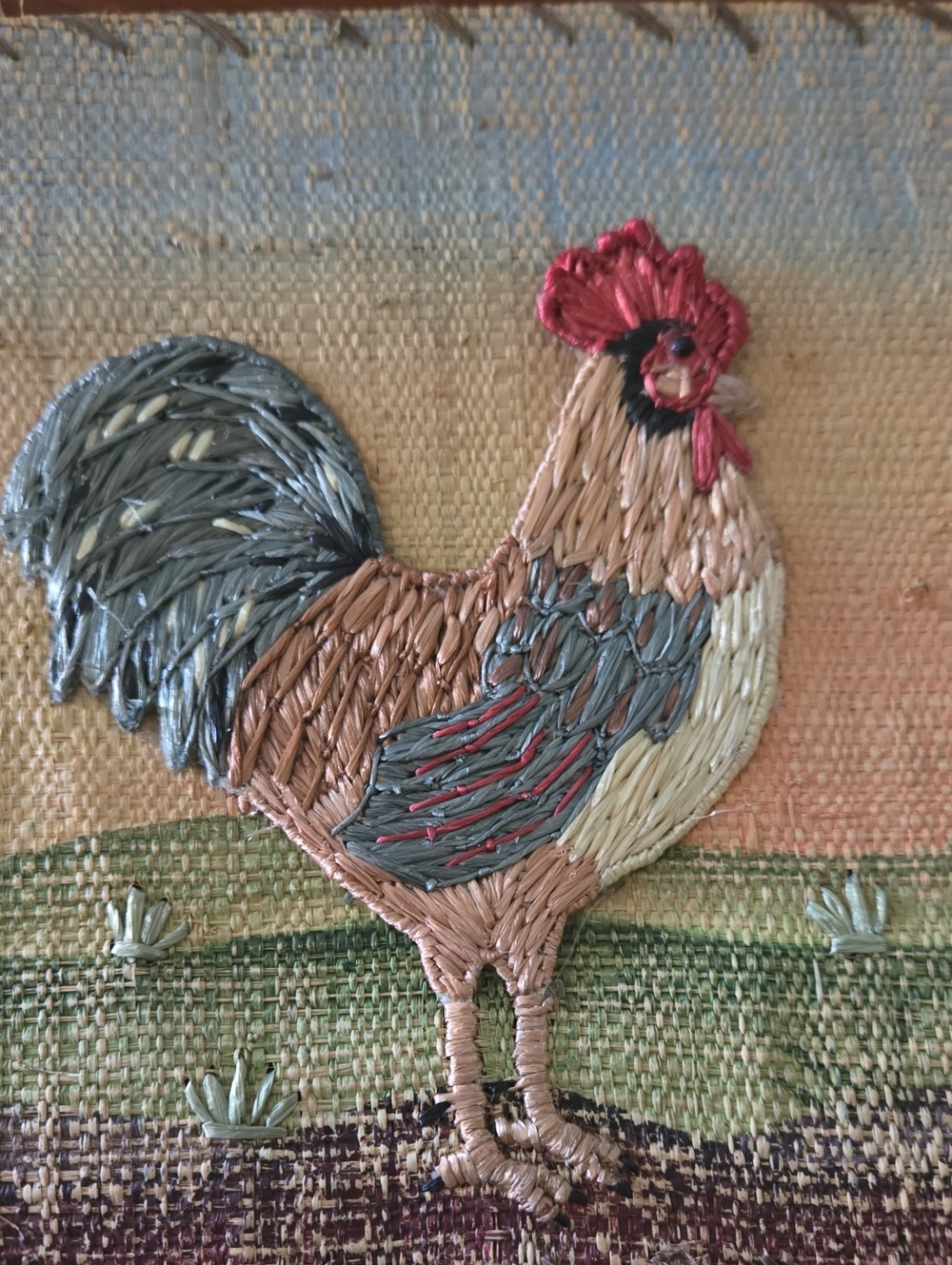 Vintage Raffia Rooster Wall Accent